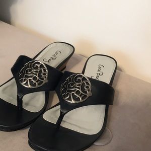Black and silver wedge sandals